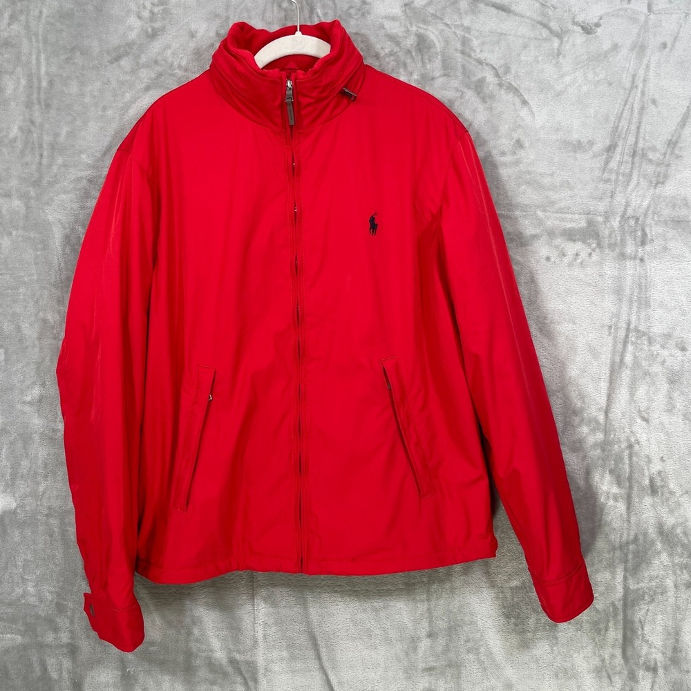 Polo By Ralph Lauren Jacket Mens Size M Red Hooded Fleece Lined Windbreaker